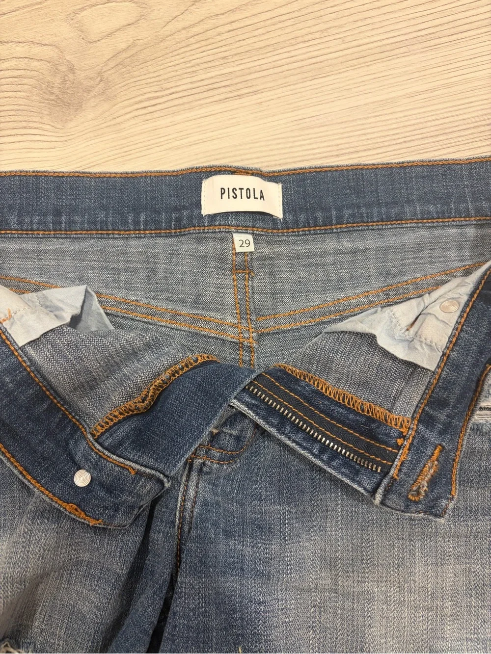 Pistola Faded Blue Distressed Denim Shorts